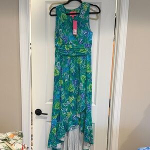 Lilly Pulitzer Asymmetrical Dress in Teal and Lime